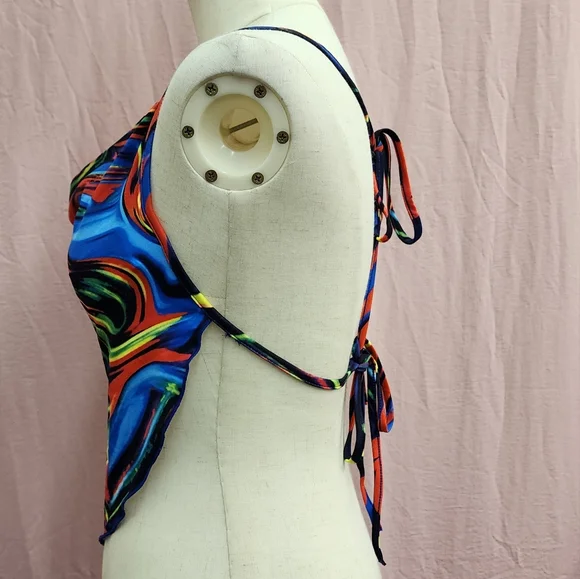 SHEIN BAE Tie Backless Marble Print Halter Top-(X-Small) - Picture 7 of 9